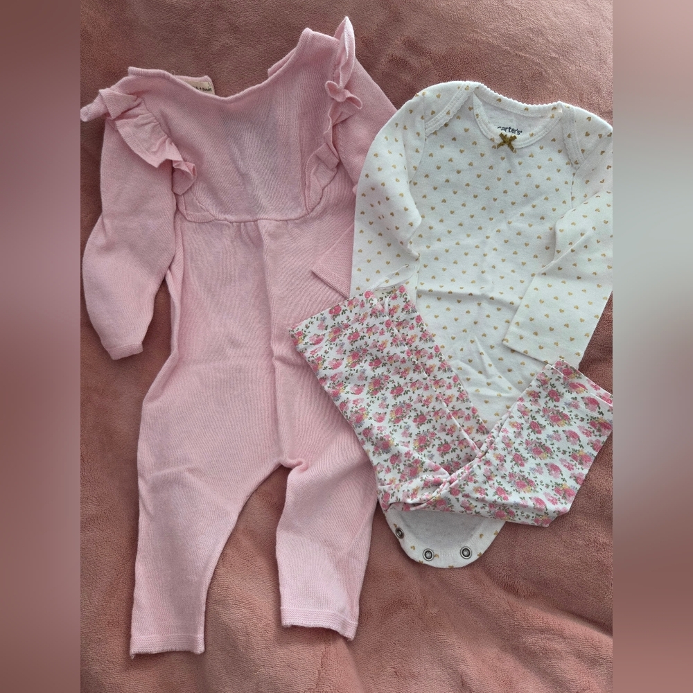 Adorable Pink and White Baby Bodysuit Set